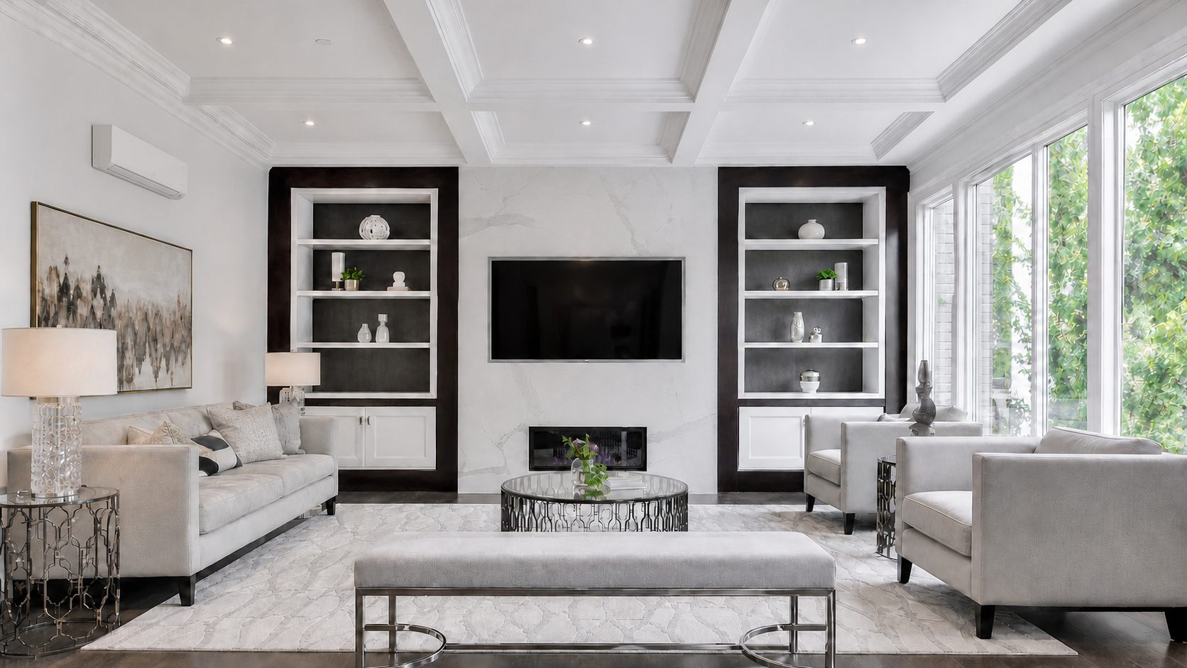 Coole & Frost wall unit installed in a formal drawing room with coffered ceiling — top of the range, economical to run
